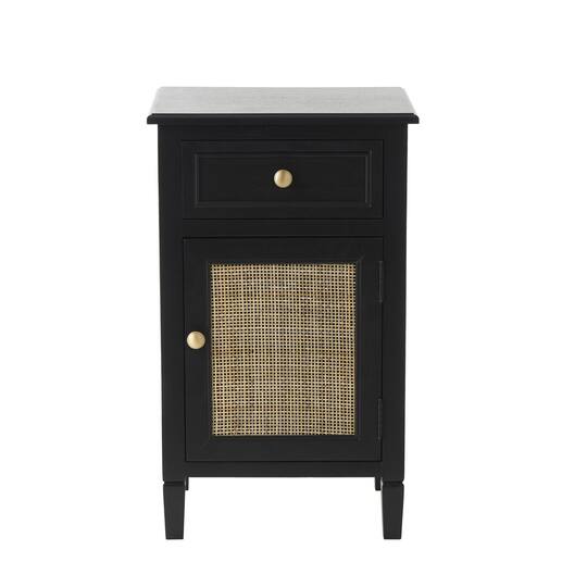 16" x 13" x 26" Black Handmade Room Cabinet with Rattan Front